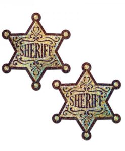 Pastease Sheriff Star: Glittering Golden Sheriff's Badge Nipple Pasties