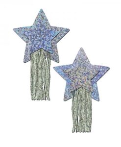 Pastease Tassel Pasties: Black Glitter Star Pastease With Long Fringe Nipple Pasties