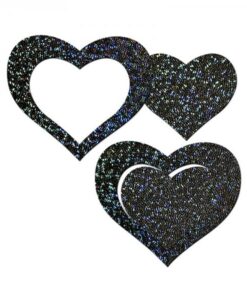 Pastease Black Glitter Heart Frame & Center Nipple Pasties