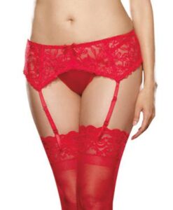 Stretch Lace Garter Belt Scalloped Hem Red Qn