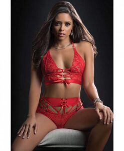 2pc O-ring Boyshort & Halter Top Candy Red O/s