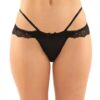Posey Strappy Lace & Microfiber Crotchless Panty Black L/xl