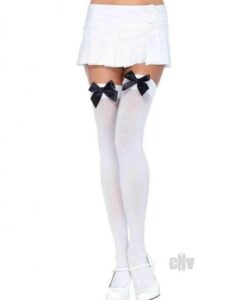 Nylon Over The Knee W/bow Os Wht/blk