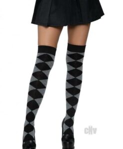 Argyle Knit Over The Knee Socks Os Grey