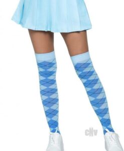 Argyle Knit Over The Knee Socks Os Blue