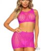 Crochet Tank Top/mini Skirt 2pc Os Pink
