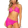 Rhinestone Bra Gstring Sarong 3pc Sm Pnk