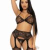Rhinestone Bra Gstring Garter 3pc Os Blk