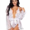 Floral Lace Teddy Thong Robe Tie Sm Wht