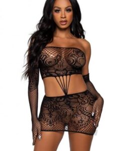 Strap Lace Tube Dress/gloves 2pc Os Blk
