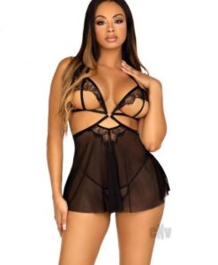 Open Cup Eyelash Babydoll Panty Sm Blk