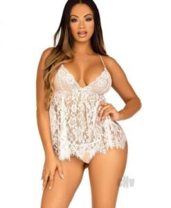 Floral Babydoll Eyelash Gstring Sm Wht
