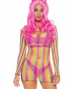 Rainbow Fishnet Sleeve Mini Dress Os
