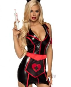 Naughty Nurse Wet Look 4pc Md Blk/red