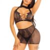 Dotted Net Lace Halter Mini Skirt Os Blk