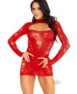 Lace Keyhole Mini Dress Gloves Os Red
