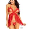 Lace Flyaway Babydoll Gstring 2pc Md Red