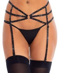 Strappy Rhinestone Garter O Ring Os Blk