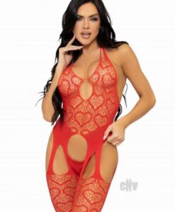 Seamless Heart Suspend Bodystock Os Red