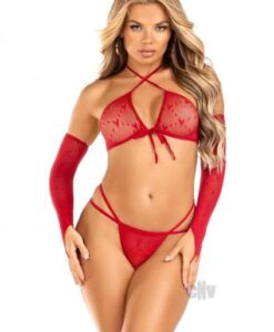 Mini Heart Top Gstring Gloves Os Red