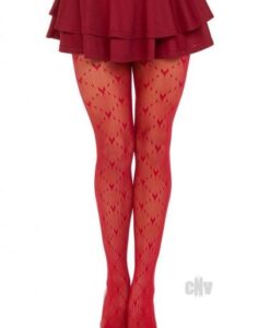 Love Struck Heart Net Tights Os Red
