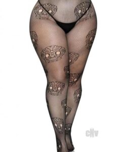 Lace Skull Fishnet Tights 1x/2x Black