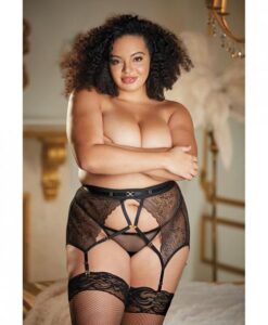 Allure High Waisted Lace Garter & G-string Black Qn