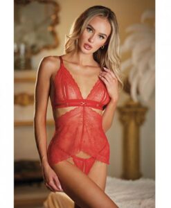 Allure Lace Peek A Boo Chemise & Ouverte G-string Red O/s