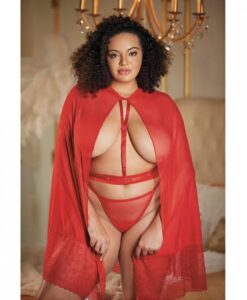 Allure Lace & Mesh Cape W/attached Waist Belt (g-string Not Included) Red Qn