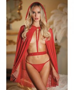 Allure Lace & Mesh Cape W/attached Waist Belt (g-string Not Included) Red O/s