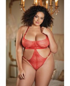 Allure Halter Ouverte Lace Teddy Black Qn