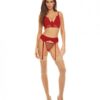 Bombshell Boudoir Lace & Mesh Peek A Boo Wire Bra, Garter Belt & G-string Red Sm