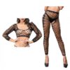 Beverly Hills Naughty Girl Crotchless Front Mesh & Side Design Leggings Black O/s