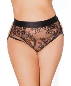 Black Label Mesh Lace & Rose Gold Metal Chain Panty Black Os/xl