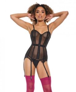 Powernet Fully Boned Corset W/lace-up Back Black Md
