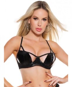 Darque Pvc Cutaway Cup Strappy Bra Black Lg