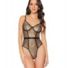 Holiday Metallic Fishnet Teddy W/underwire Cups Black/gold Sm