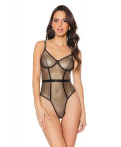 Holiday Metallic Fishnet Teddy W/underwire Cups Black/gold Xl