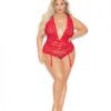 Euphoria Deep V Lace Teddiette W/open Crotch & Butt Red Qn