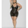 Flame Fetish Mistress Lasercut Lattice Chemise W/choker & Thong Black 1x/2x