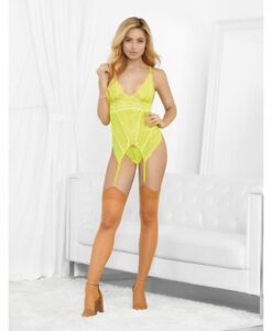Neons Bustier W/nude Hose & G-string Neon Lime Sm