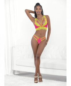 Festival Wear Strappy Lace Top & G-string Neon Sm