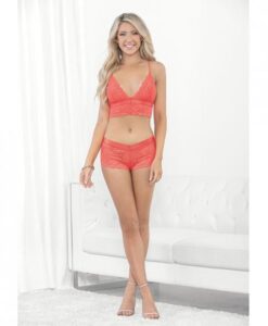Neon Cami W/wide Elastic Band & Booty Short Neon Coral Sm