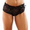 Bottoms Up Magnolia Stretch Lace Crotchless Panty W/ribbon Lace Up Front Black S/m