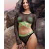 Vibes Fuck Ur Rules Long Sleeve Crop Top, Panty & Pasties Black/green M/l