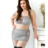 Curve Layne Lace & Microfiber Bralette W/garter Skirt & G-string Gray 1x/2x