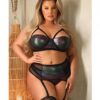 Curve Cassidy Metallic Foil Bra, Garter Belt & Panty Black 3x/4x