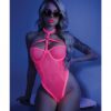 Glow Black Light Harness Mesh Body Suit Neon Pink S/m
