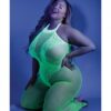 Glow Black Light Crotchless Bodystocking Neon Green Qn