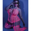 Glow Black Light Criss Cross Paneled Bodystocking Neon Pink Qn